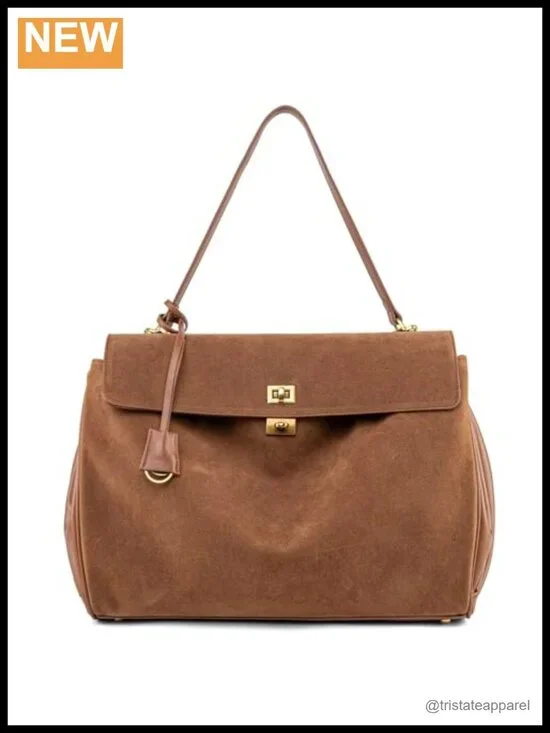 Suede & Leather Tote Bag - Large Satchel for Travel Work