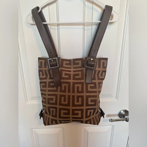 Givenchy Women’s Brown Geometric Canvas Tote Bag with Leather Straps