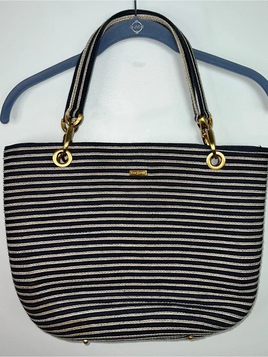 Eric Javits New York Navy Ivory Striped Squishee Tote Shoulder Bag Resort