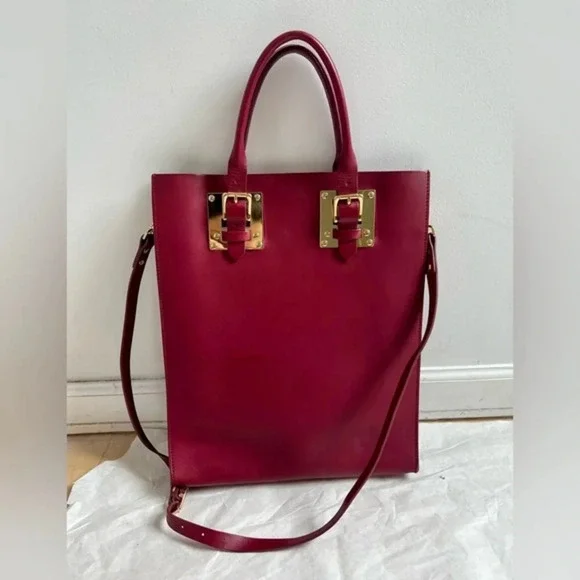 Sophie Hulme Leather tote bag Shoulder bag Burgundy Red See Description