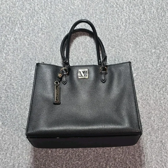 Victoria's Secret Black Medium Tote Pebbled, Double Handles, Logo, Charm, Gold