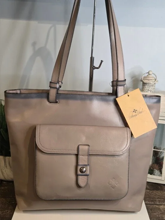 Patricia Nash Madison Leather Tote Bag Gray Stone
