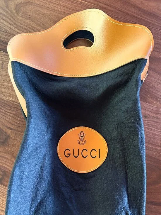 Gucci Black Wool Felt Leather Cutout Handle Tote Bag - Vintage 70's