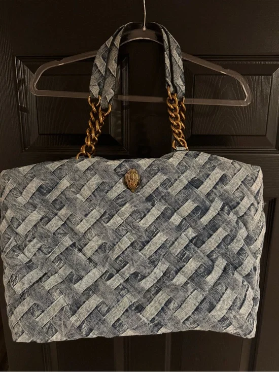 Large Kurt Geiger Quilted Blue Denim Tote with Gold Chain Handles