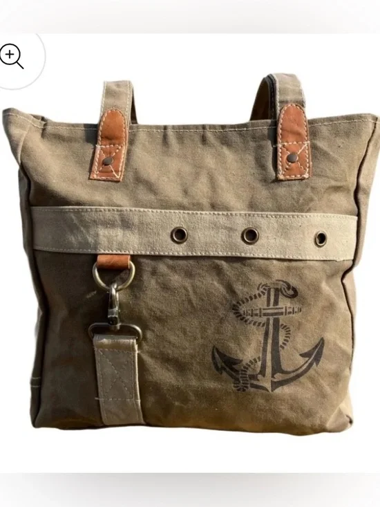 UPCYCLED Military Canvas Shoulder Bag: Navy, Nautical Anchor Tote