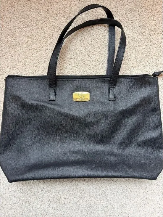 Joy Mangano Black Pebbled Leather Work Tote Bag
