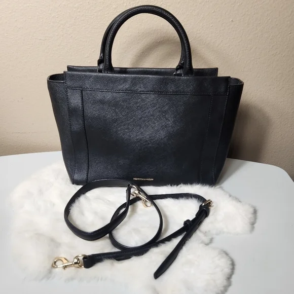 Rebecca Minkoff Monroe Black Saffiano Leather Purse Tote w/Crossbody Strap