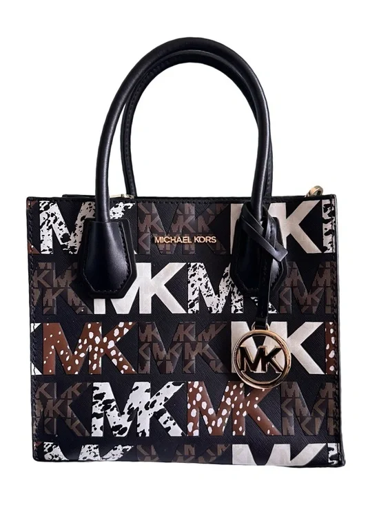 Michael Kors Mercer MD Messenger MK Graphic Logo Small Crossbody Tote Fall EUC