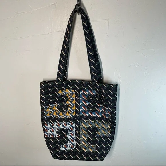 Tory Burch Printed Canvas Tote Everywhere Curly Ribbons - Black Swan