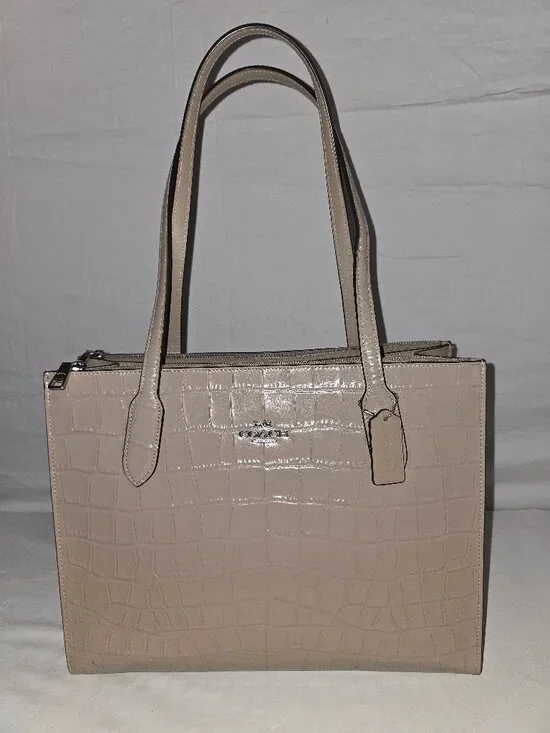 Coach CL654 Nina Tote Bag In Taupe Crocodile-Embossed Leather Magnetic Closure
