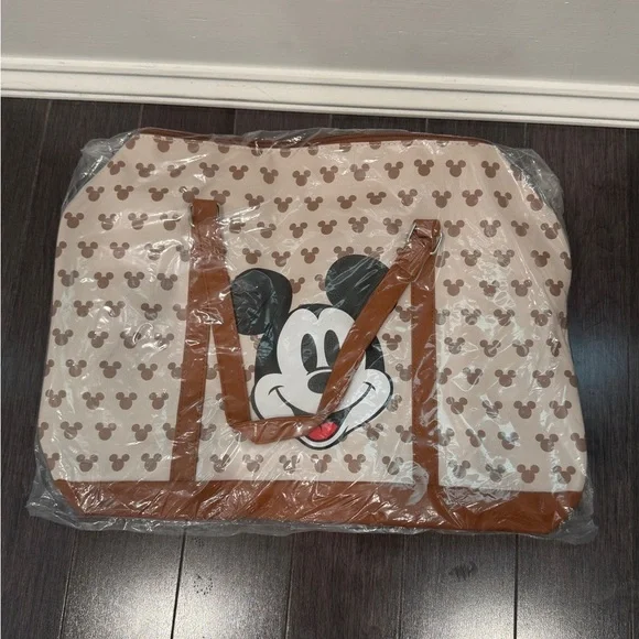 NWT Disney Mickey Mouse Tote Duffel Bag - Brown and Cream