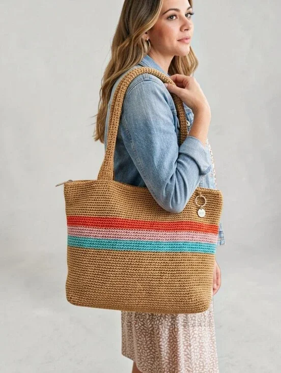 The Sak Crafted Classics Carryall Crocheted Tote Bag Handbag Purse