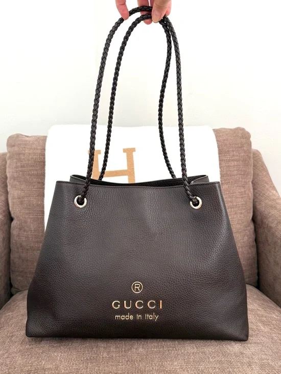Authentic Gucci Gifford tote bag brown leather gold hardware medium