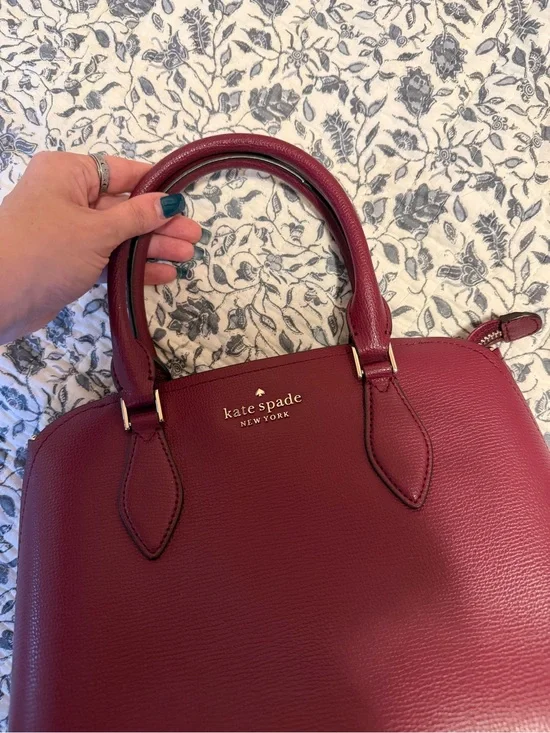 kate spade burgundy pebble leather satchel with gold hardware