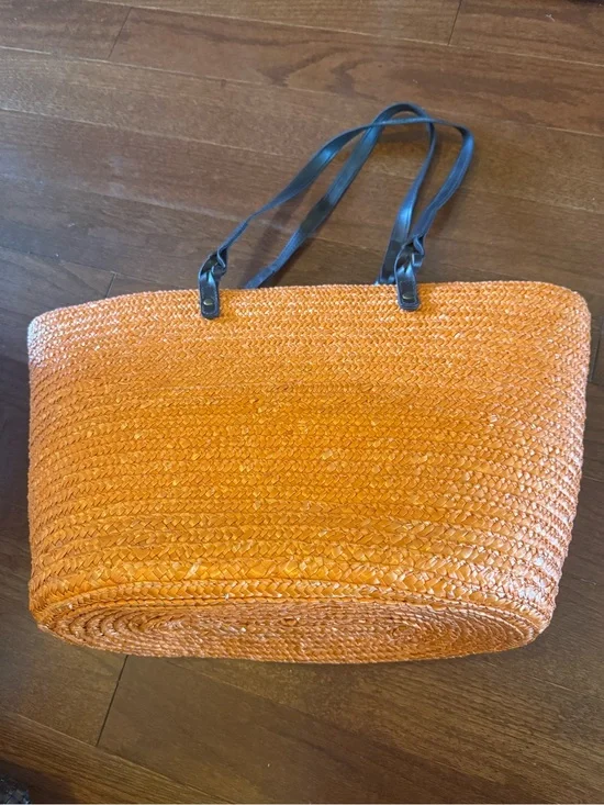 Neiman Marcus Orange Woven Tote with Black Handles