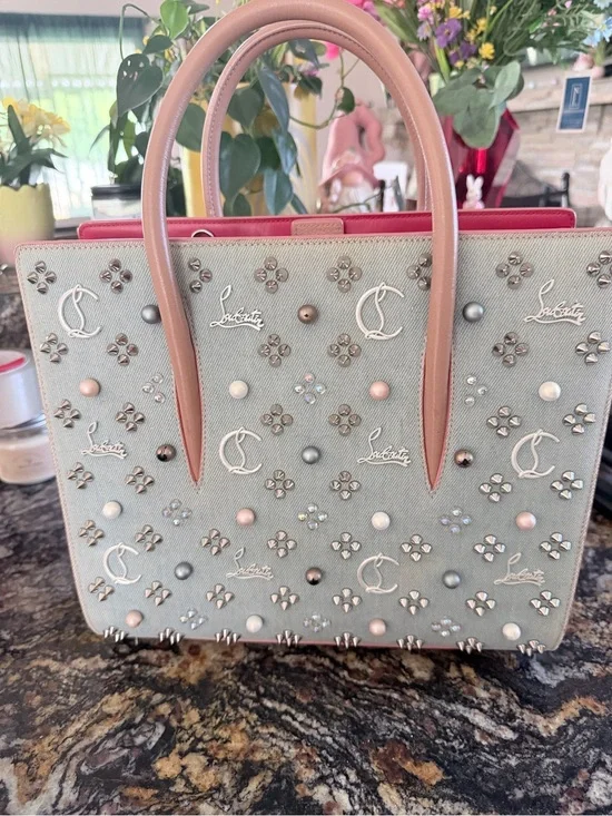 Christian Louboutin Light Blue Denim and Leather Paloma Tote with COA