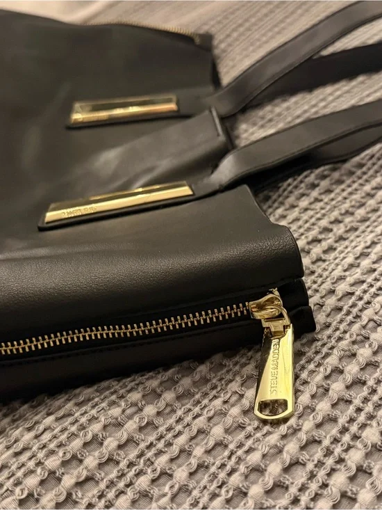 Steve Madden Black Tote with Gold Accents side zips