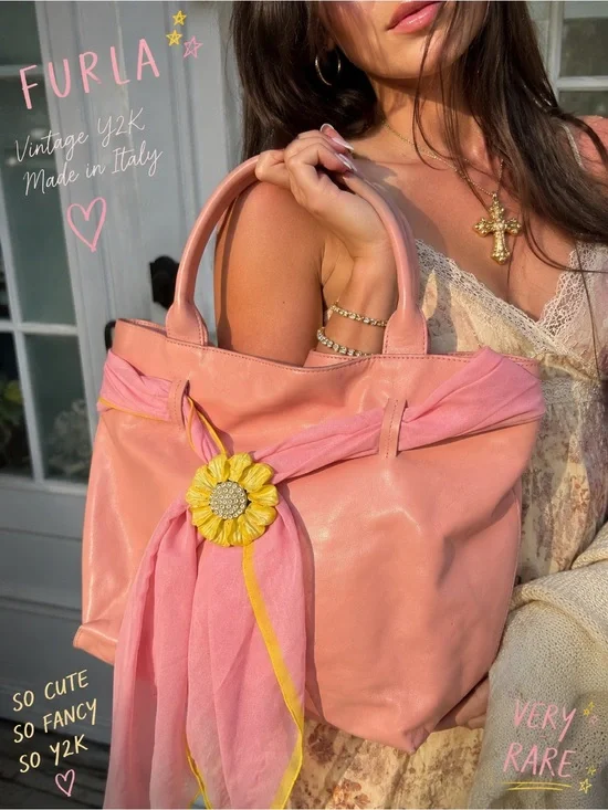 Vintage Furla Blush Pink Leather Tote Bag