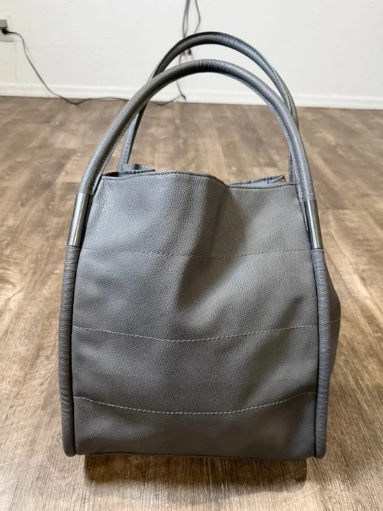 Neiman Marcus Dark Gray Faux Leather Shopper purse hand Tote Bag Travel Beach