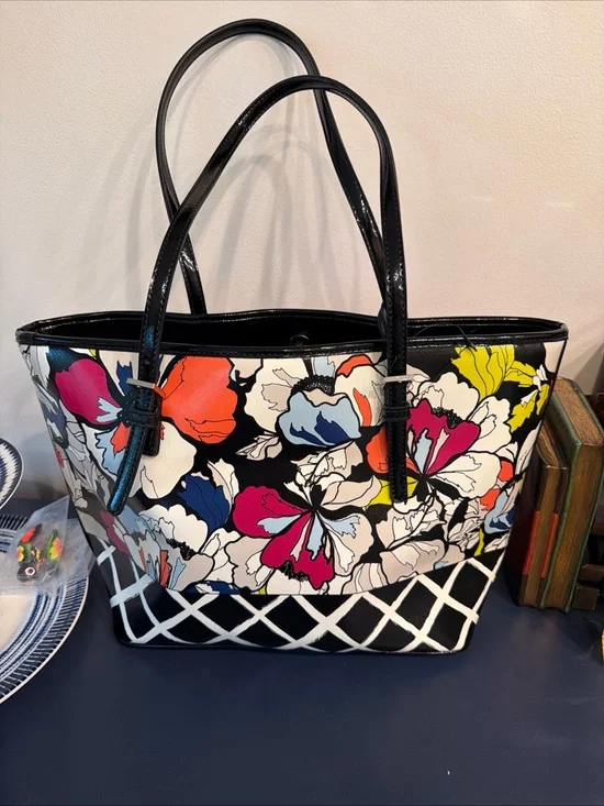 Floral Multicolor Tote Bag with Black Trim by Nine West