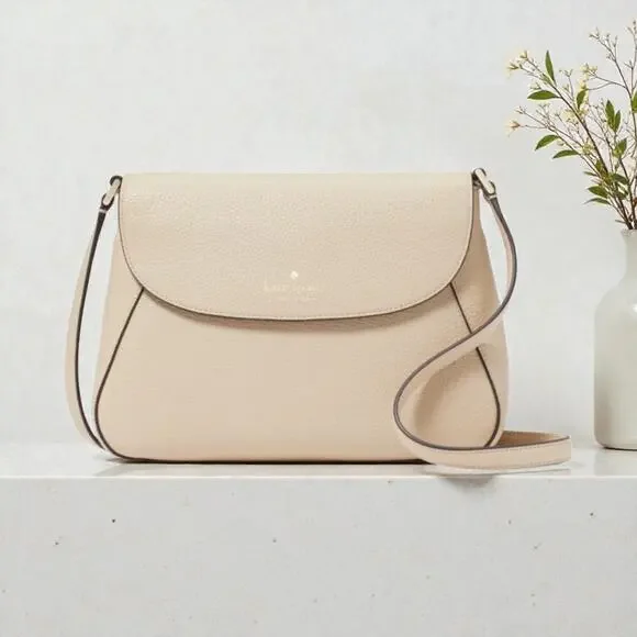 Kate Spade Monica Flap Leather Crossbody Purse in Light Sand KC465