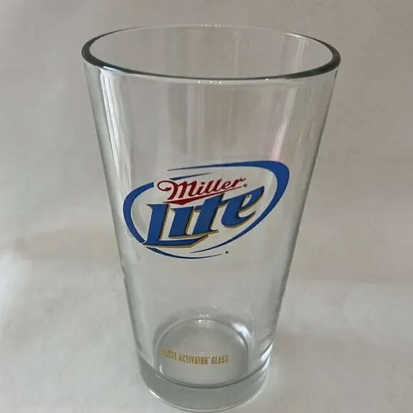 Miller Lite Beer Glass 16 Oz Taste Activator Glass  3 1/2 In Round 6 In Tall