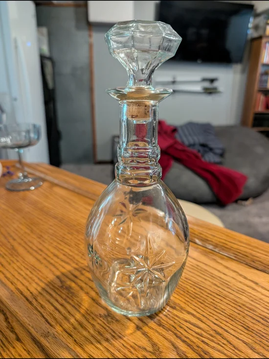 Vintage Cut Star-Pattern Glass Decanter with Stopper