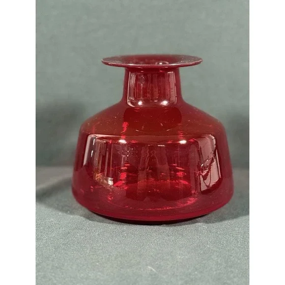 Rainbow-Viking Glass Co. Ruby Red Hand Blown Decanter No Stopper Vintage 60s MCM