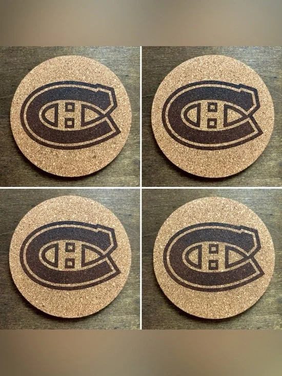 Montreal Canadiens Logo Laser Engraved Cork Coasters Lot of 4