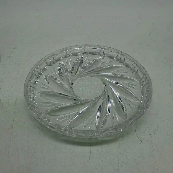 Vintage Clear Cut Glass Coaster Pinwheel Starburst Small Dish Excellent