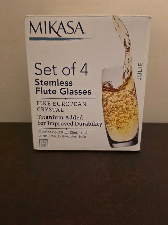 The Mikasa Julie Set of 4 Fine European Crystal Stemless Flute Glasses
