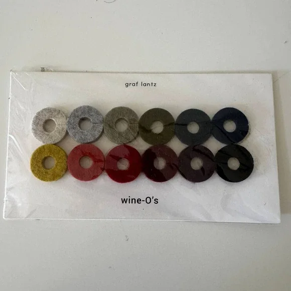 Graf Lantz Wine O's Merino Wool Felt Wine Charms Set of 12 Multicolor USA Made