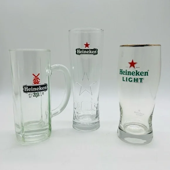 SET OF 3 HEINEKEN & HEINEKEN LIGHT BAR GLASSWARE
