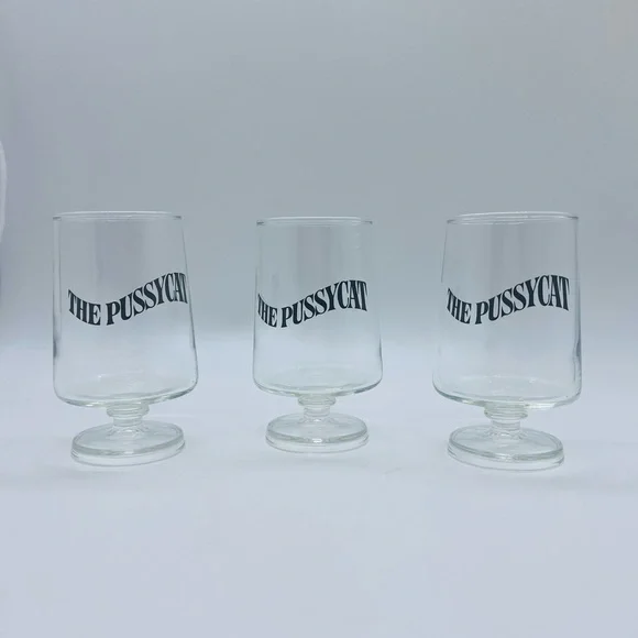 THE PUSSYCAT SET OF 3 VINTAGE 1972 EARLY TIMES KENTUCKY BAR WARE