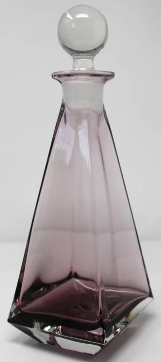 Vintage Purple Glass Decanter w/ Clear Stopper – 13” Tall, Geometric Design