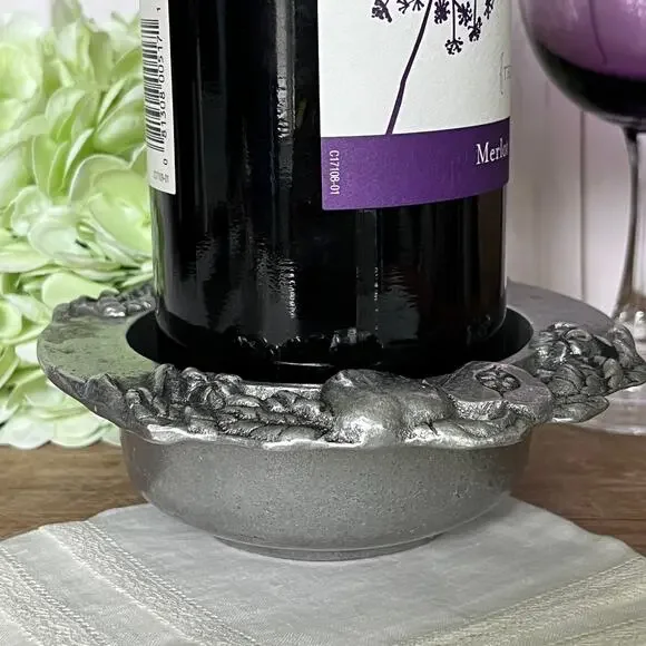 Vintage Carson Industries Statesmetal Wine Bottle Coaster Bowl Apple Leaf USA
