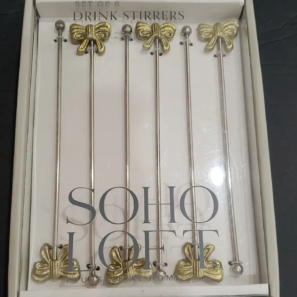6pack‎ bow topped silver and gold plated cocktail mixed drink stirrers brand new