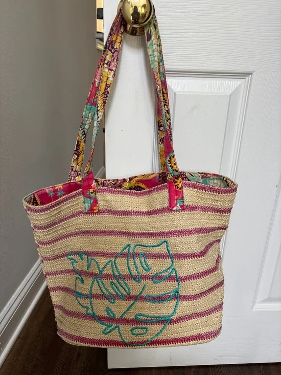 VERA BRADLEY STRAW FLORAL BEACH TOTE BAG