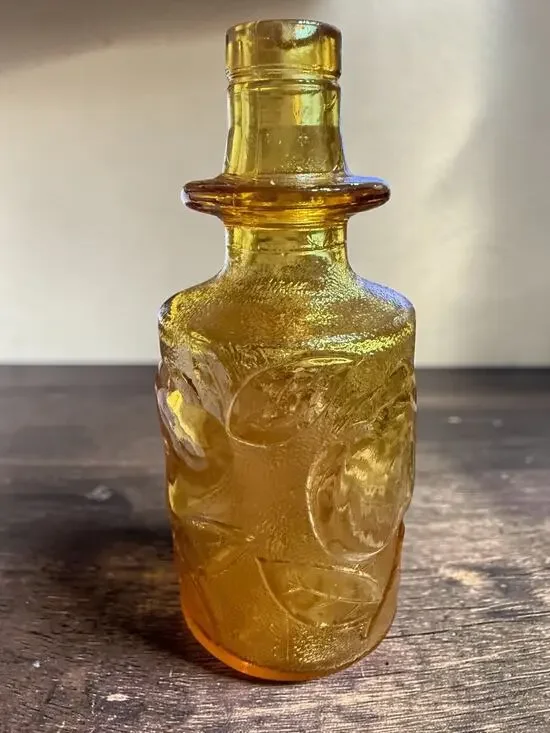 Vintage Empoli Amber Glass Decanter Genie Bottle Grape Italy MCM Barware