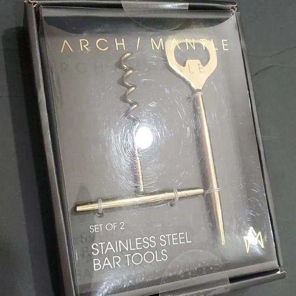 2piece set of gold tone stainless‎ steel bar tool wine accessories brand new