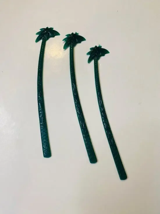 Set of 3 Vintage Hilton Mayaguez Cocktail Sticks Stirrers Green Palm Tree 6