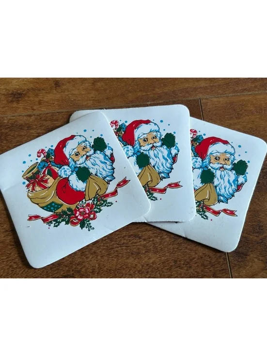 Set of 3 Vintage Santa Claus Holiday Coasters