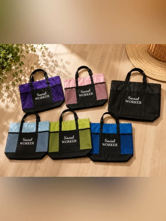 Social Worker Canvas Tote Bag - Pink Accent 6 bags