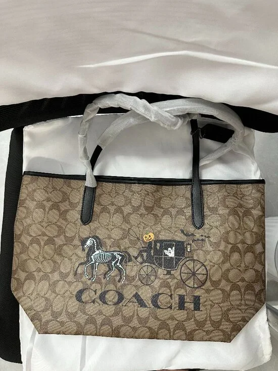 Coach City Tote Halloween Skeleton Horse Carriage Signature Canvas Bag