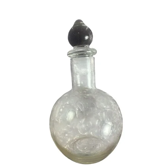 Vintage Hand Blown Art Glass Cruet Apothecary Vanity Bottle With Stopper Hollow