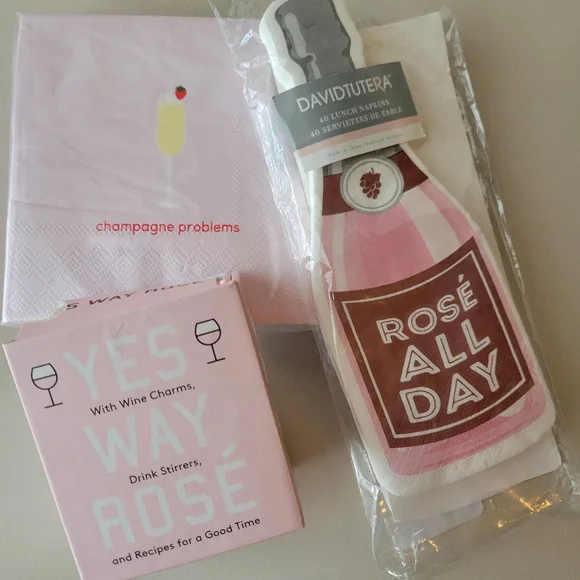 Rosé All Day Trio ~ David Tutera & Champagne Problems Napkins Charms & Recipies