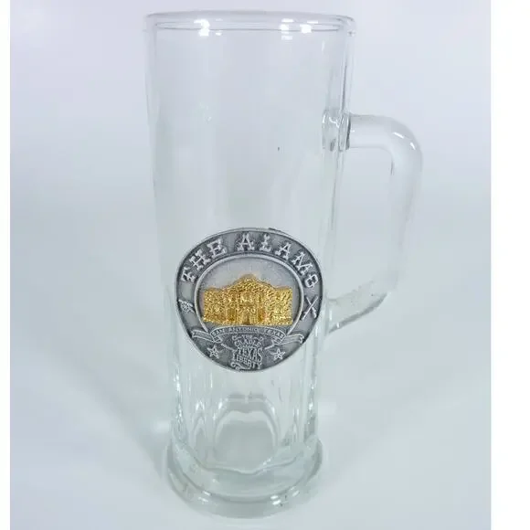 Vintage Alamo Texas Mini Beer Stein Shot Glass 5 Inch Metal Emblem Souvenir