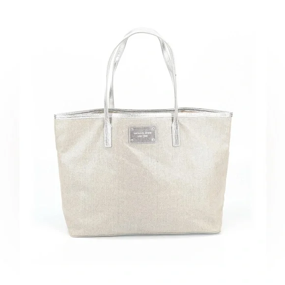 Michael Kors Champagne Woven Tote Bag Silver Metallic‎ Croc Trim Large Shopper