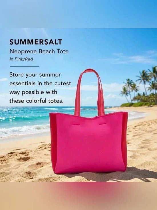 NEW Summersalt Neoprene Pink Red Beach Resort Cruise Tropical Tote Bag