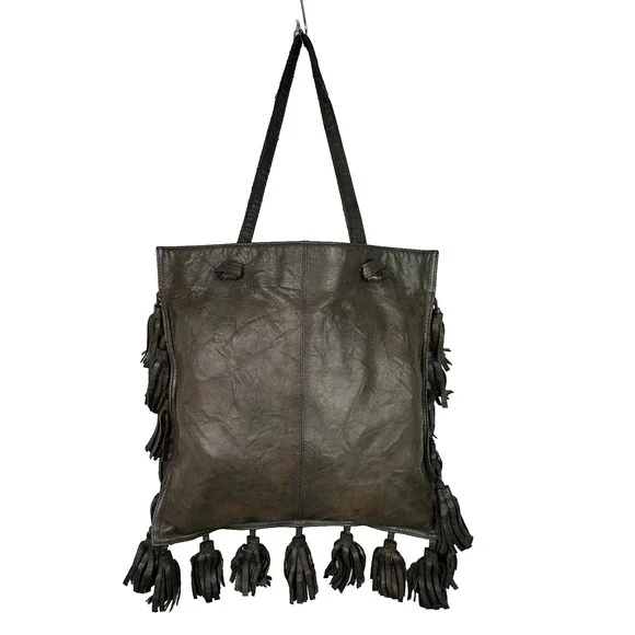 Leather Fringe Tote Bag Brown Genuine Leather‎ Boho Western Festival Hippie